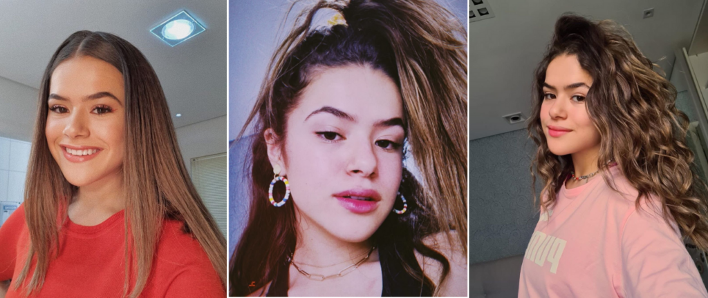 Apresentadora Maisa antes e depois de sua transição capilar. Desde o ano passado, Maisa mostra em seu perfil no Instagram o que tem feito para exibir seus cachos. 